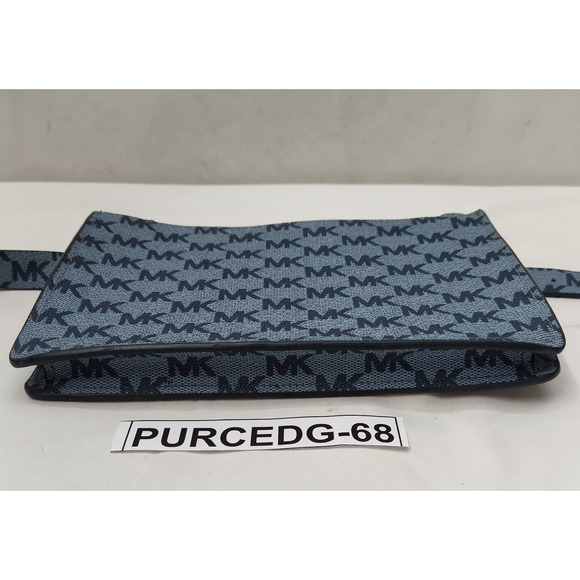 Michael Kors Blue Denim MK Logo Silver Chain Pull Women's Waist Pack Bell Bag - Picture 9 of 16